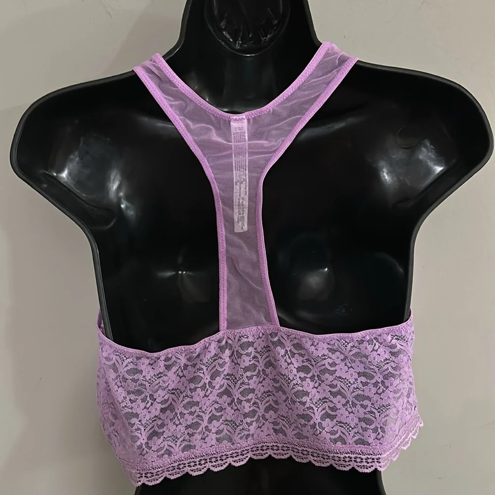 Free People Intimately Stay With Me Bralette Purple Lilac Lace Bra Mesh Large